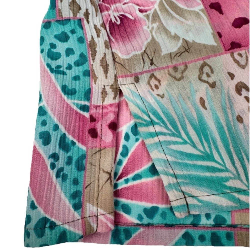 Allison Daley Button Front Blouse Women 16 Pink Tropical Patchwork Short Sleeve - Picture 4 of 10